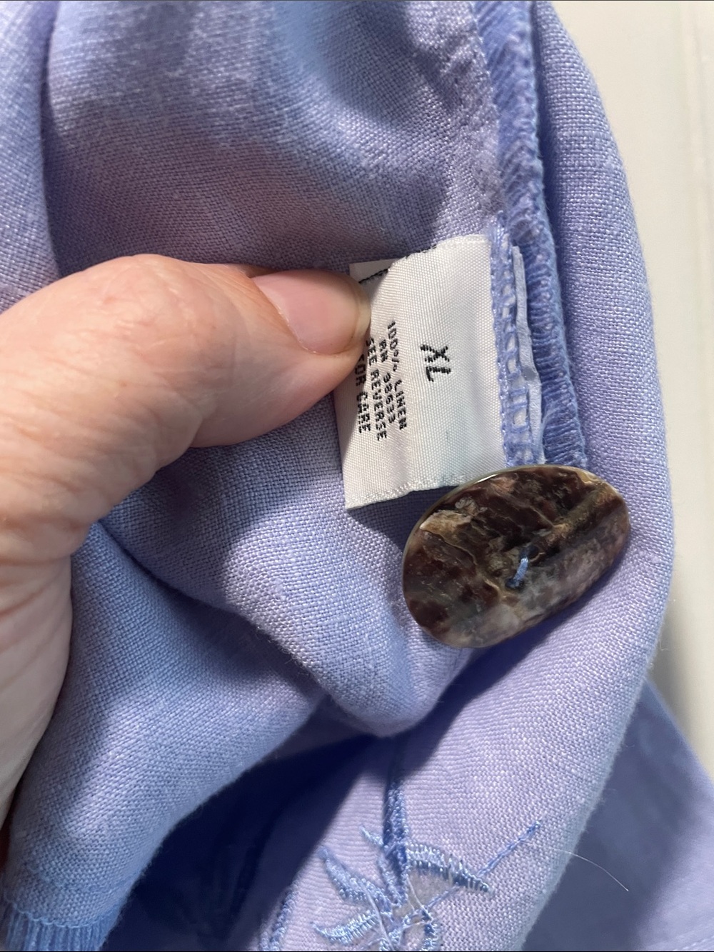 Kleen Light Blue Embroidered Hooded Linen Trench Coat Shell Button Down - Picture 6 of 11